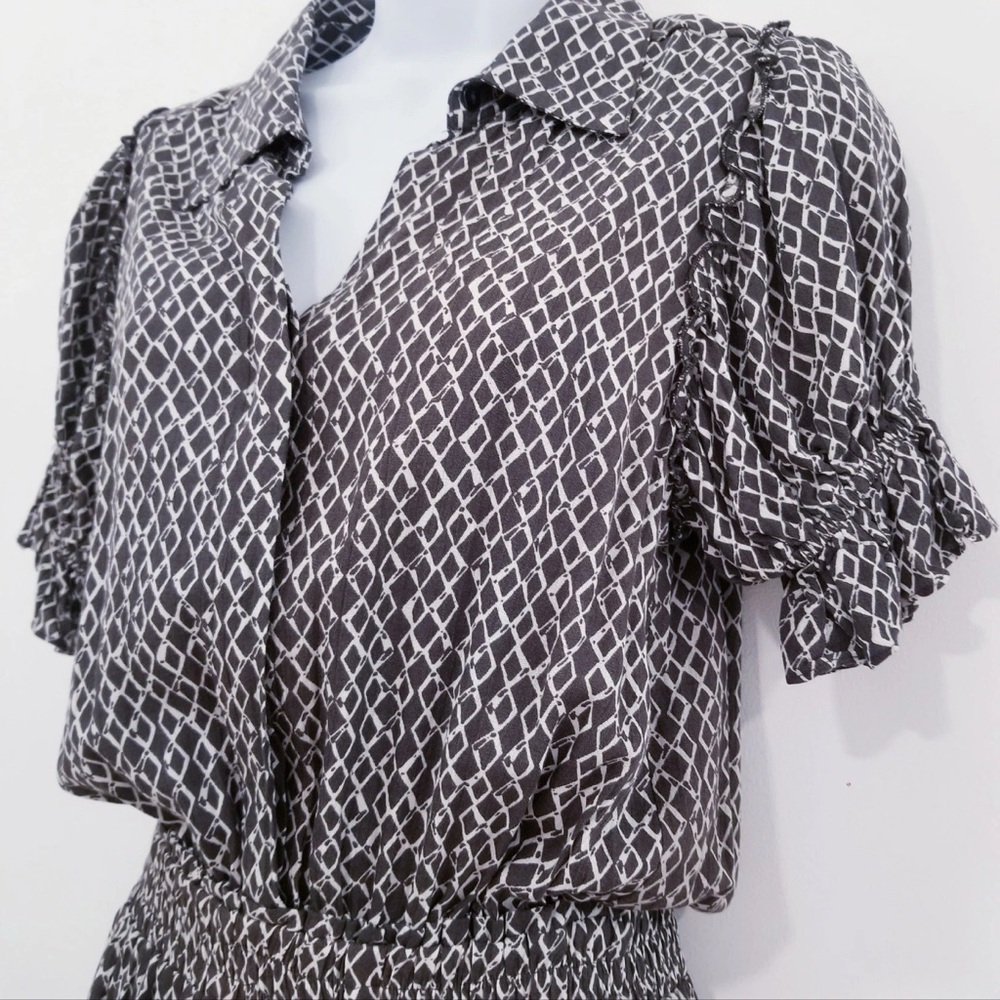 Skylar + Madison Brown and White Ruffled Puff Sleeve Mini Dress - Picture 2 of 9